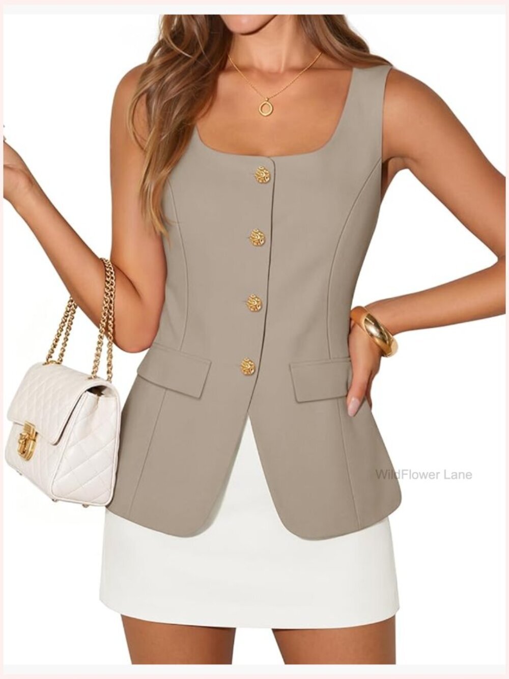 Square Neck Sleeveless Blazer Vest Women Work Business Casual Waistcoat Loose